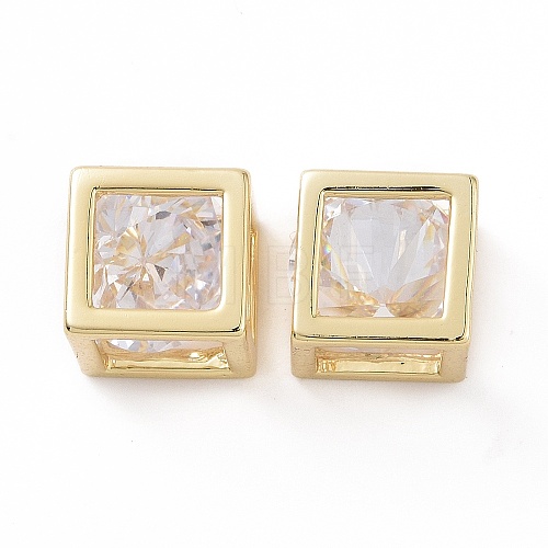 Hollow Brass Clear Cubic Zirconia Charms KK-E068-VC475-1