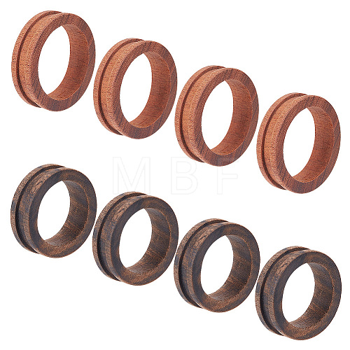 DELORIGIN 8Pcs 2 Style Wood Grooved Finger Ring Settings WOOD-DR0001-01-1