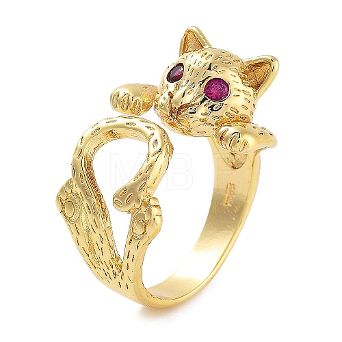 Cat Rack Plating Brass Micro Pave Cubic Zirconia Open Cuff Rings for Women RJEW-Z059-24G-1