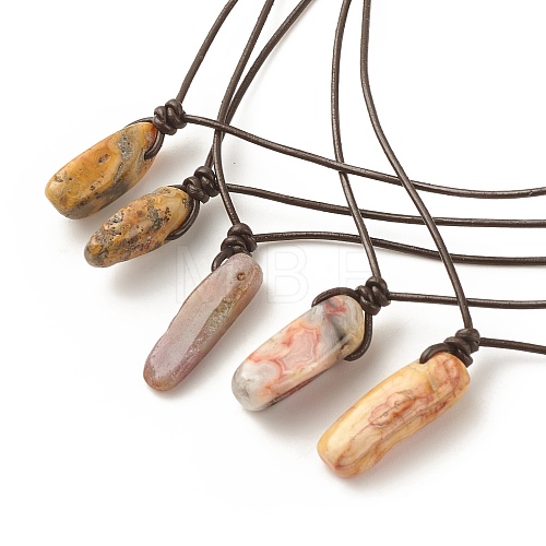 Natural Agate Nugget Pendant Necklace with Cowhide Leather Cord NJEW-JN03882-04-1
