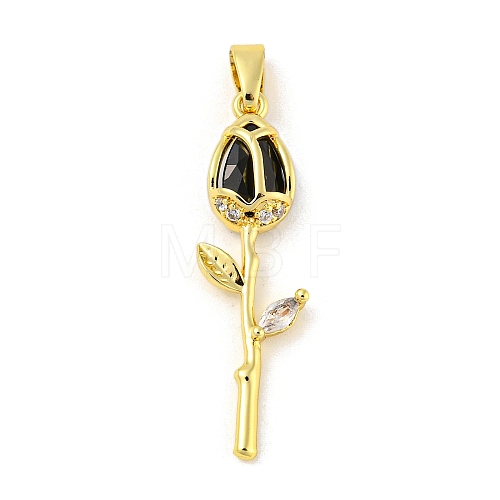 Rose Flower for Valentine's Day Real 18K Gold Plated Rack Plating Brass Micro Pave Cubic Zirconia Pendants KK-R153-01E-G-1