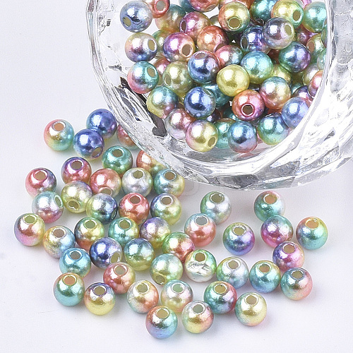 Rainbow ABS Plastic Imitation Pearl Beads OACR-Q174-4mm-07-1