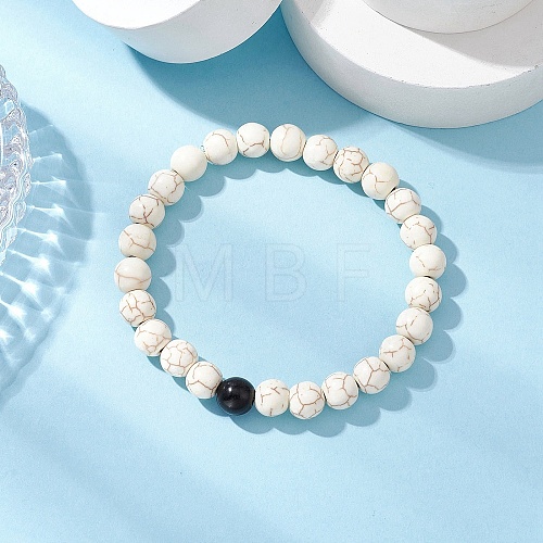 Synthetic Turquoise Beaded Stretch Bracelets for Women Men BJEW-JB11551-01-1