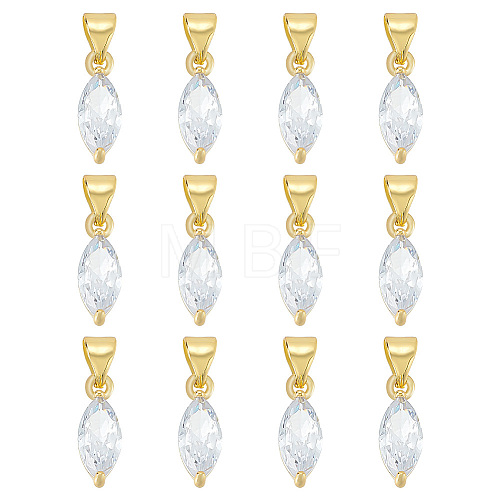 BENECREAT 12PCS Brass Cubic Zirconia Charms KK-BC0012-84-1