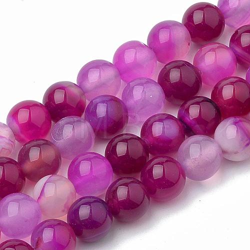 Dyed Natural Striped Agate/Banded Agate Round Bead Strands G-R342-6mm-04-1