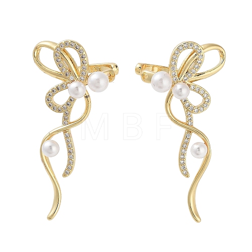 Bowknot Brass Micro Pave Cubic Zirconia Cuff Earrings for Women EJEW-E310-04G-1