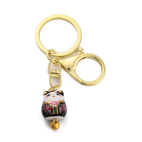 Fortune Cat Porcelain Pendant Keychain KEYC-G064-02E-1