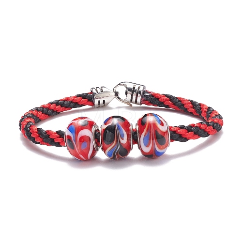 Triple Handmade Lampwork Beaded Braided Cord Bracelet for Women BJEW-JB07598-1